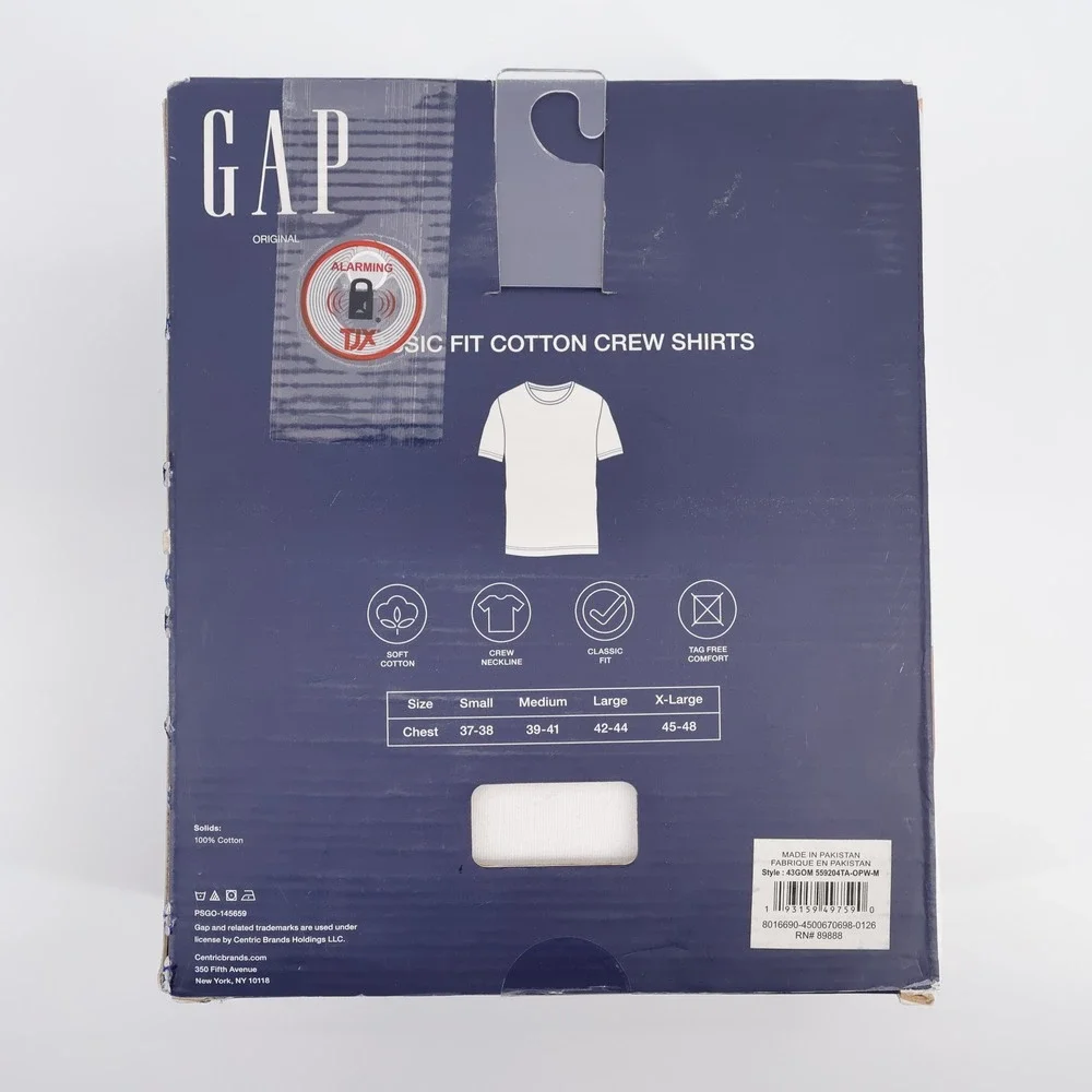 NEW Gap Classic Fit 3-Pack Cotton Crew Shirts White Short Sleeve Mens Medium